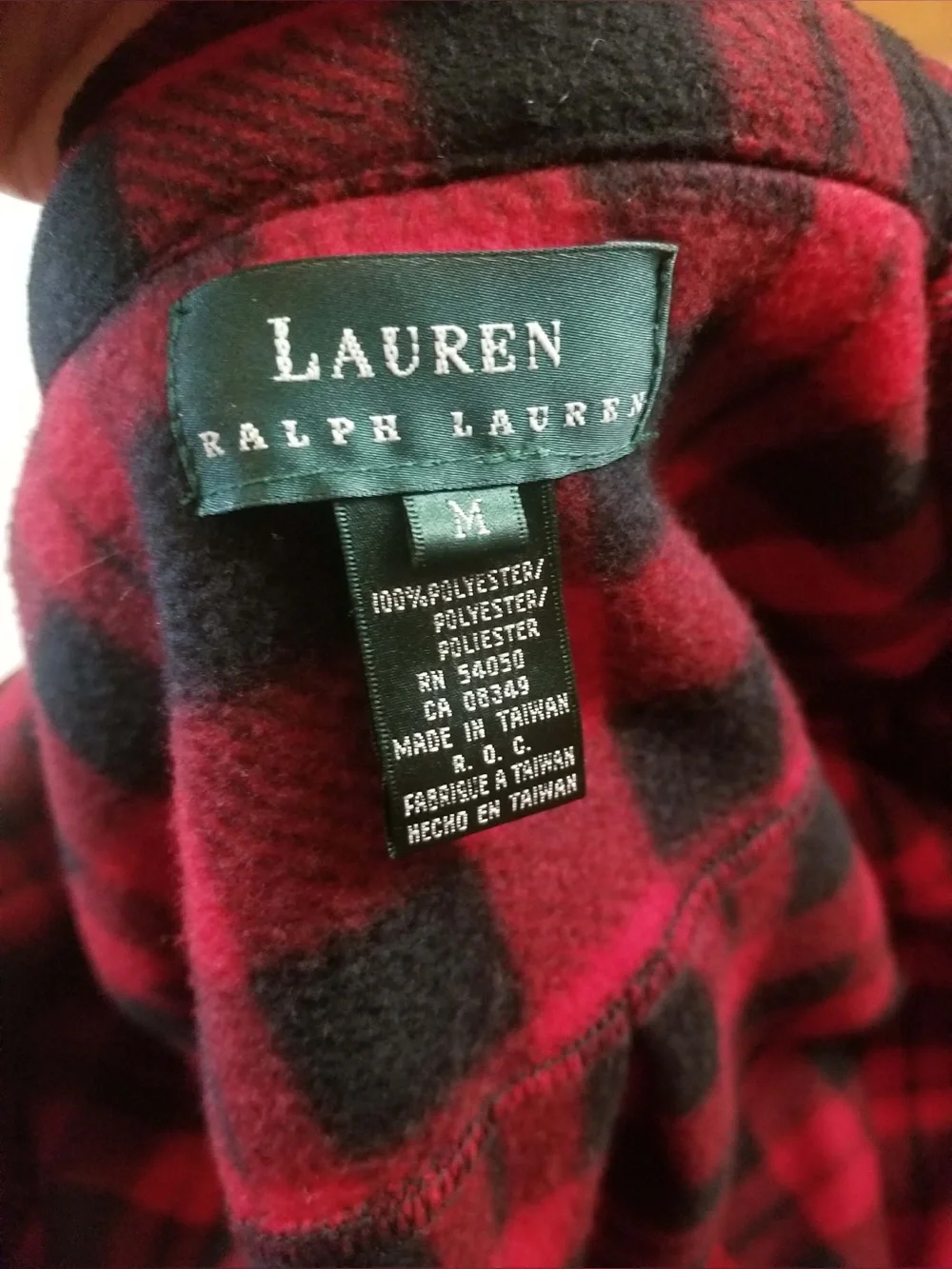 Lauren Ralph Lauren Red and Black Plaid Zip Up Sweater